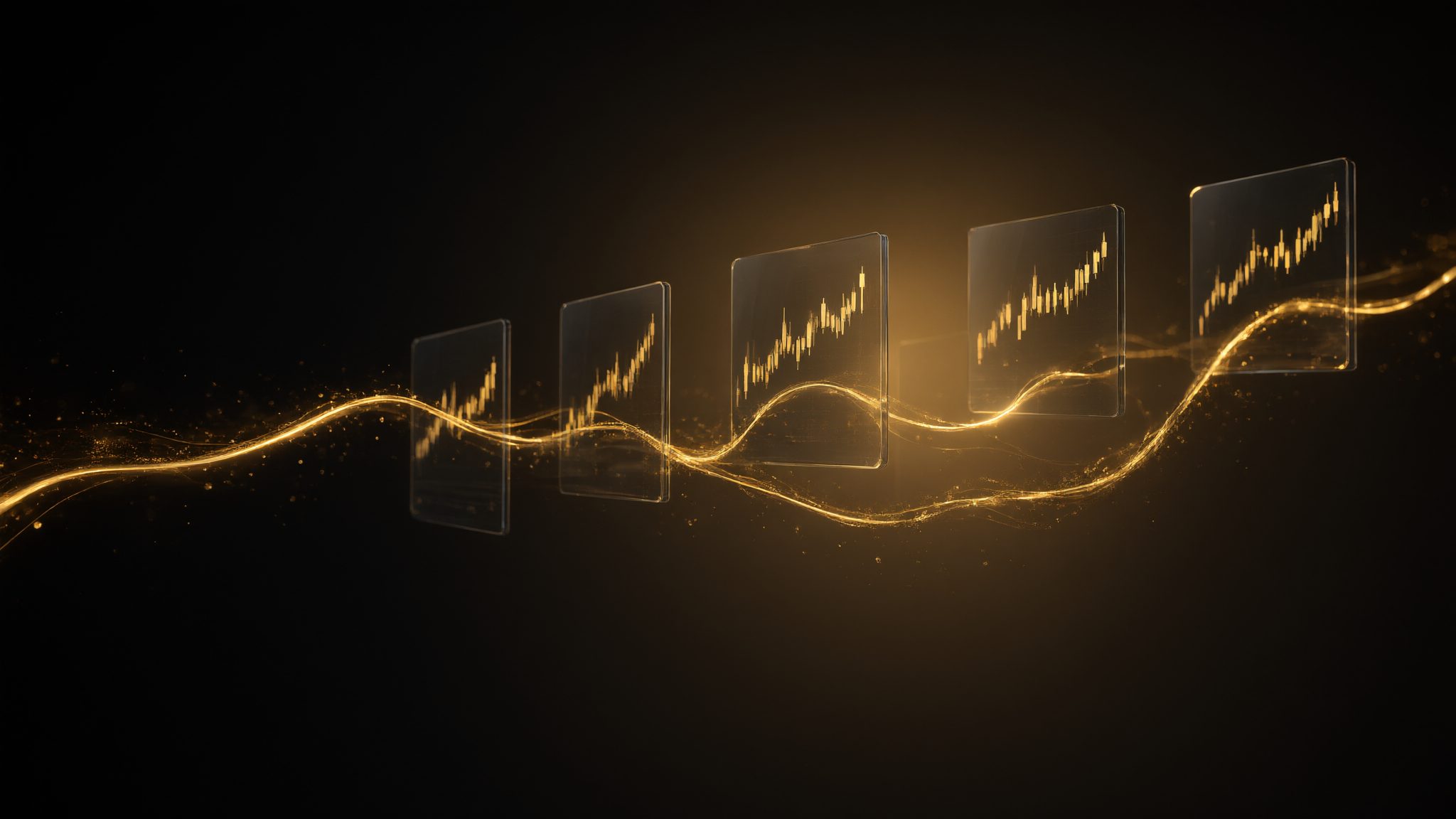 Golden thread connecting synchronized trading accounts — DFamily copy trading